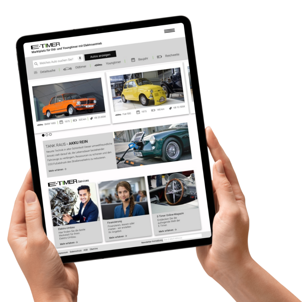 Webdesign Auto Marktplatz Website für das Tablet