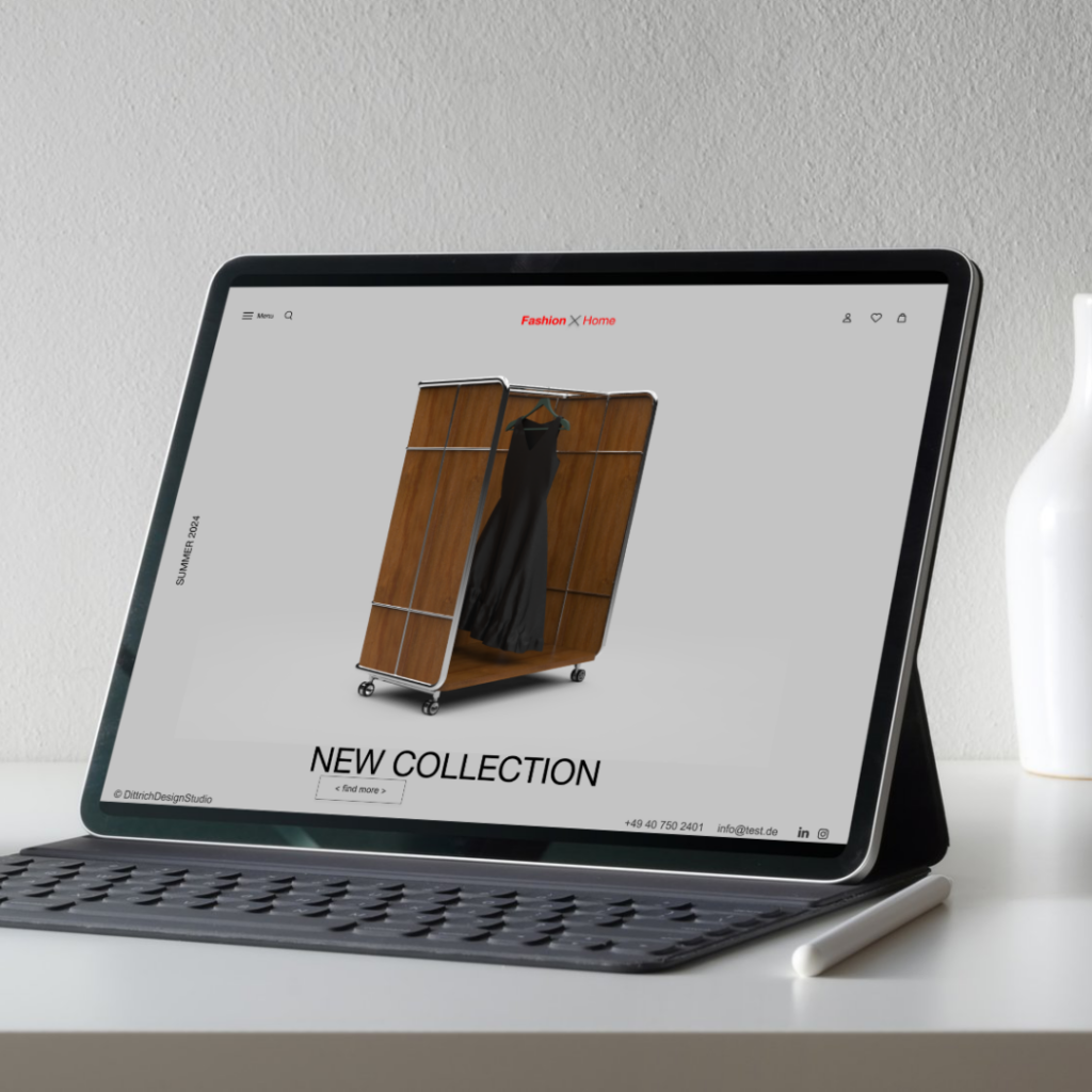 Webdesign einer Mode-Webseite wird auf dem Tablet gezeigt